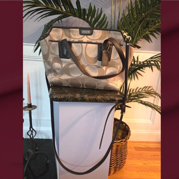 Coach Taylor Signature Light Tan Canvas Mini Tote Cross Body Bag Style # F28641 - Picture 1 of 10